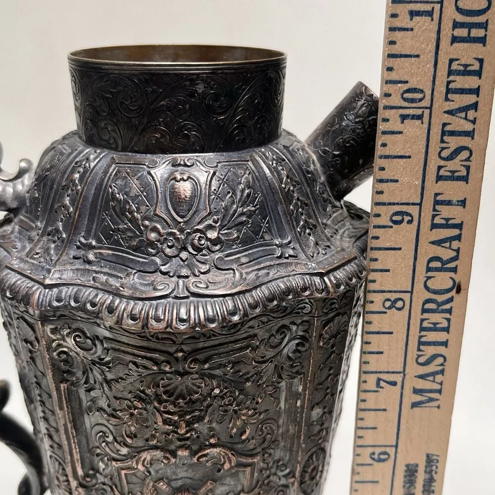 Antique E.G. Webster & Sons Silver Plated Cocktail Shaker & Cup Dutch Repousse